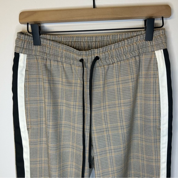 Nine West Side-Stripe Wide-Leg Plaid Pants, XS, Black White Gold, Elastic Waist - Picture 3 of 8